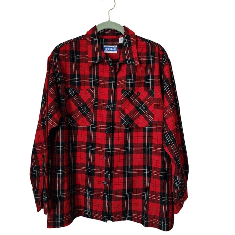 PENDLETON Cluny Red Tartan‎ Plaid Wool Flannel Shirt M Grunge Lumberjack USA